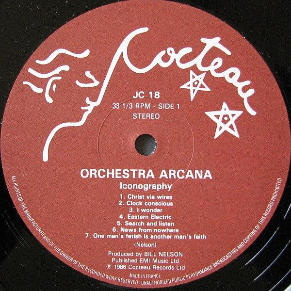 Image of Label Cover of LP - VG/VG+ - ORCHESTRA ARCANA, Iconography (Cocteau Records; JC 18, UK 1986, Bill Nelson), ,  - 1526066E