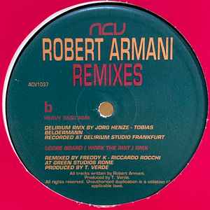 Image of Back Cover of 12" - G+/G+ - ROBERT ARMANI, Remixes (ACV; ACV 1037, Italy 1994, Die Cut Company Sleeve, Repress), Scuffs and storage marks. General wear to black company sleeve. ,  - 1516138C