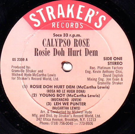 Image of Label Cover of LP - VG+/VG+ - CALYPSO ROSE, Rosie Doh Hurt Dem (Straker's Records; GS 2359, US 1992), ,  - 1516124C