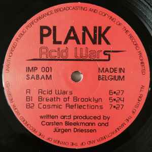 Image of Back Cover of 12" - G+/G+ - PLANK, Acid Wars (Important Records; IMP 001, Germany 1993, Die Cut Company Sleeve), Extensive scufss and hairlines, sleeve is worn and marked., A		Acid Wars	6:37B1		Breath Of Brooklyn	6:24B2		Cosmic Reflections	7:27 - 1516139C