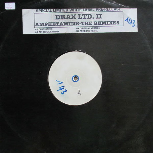 Image of Front Cover of 12" EP - G+/G+ - DRAX, Amphetamine (The Remixes) (ZYX Music; ZYX 7682-12, Germany 1995, White Label Promo, Stickered Plain Sleeve), Lots of light marks and scuffs on disc. Sticker mis ringworn., A1		Amphetamine (Drax Remix)	7:15A2		Amphetamine (Air Liquide Remix)4:45B1		Amphetamine (Original Mix)	6:42B2		Amphetamine (Mike Ink Remix)6:48 - 1516141C