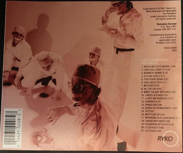 Image of Back Cover of CD - VG+/VG - DEVO, Hardcore Devo Vol.2 1974-1977 (Rykodisc; RCD 20208, Europe 1991, Jewel Case), ,  - 1536014E