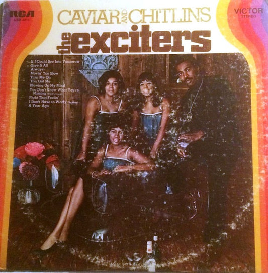 Image of Front Cover of LP - G/G - THE EXCITERS, Caviar And Chitlins (RCA Victor; LSP-4211, US 1969, Pasteback Sleeve, Stereo), Spine fully split. Heavy edge and ring wear. Writing all over front and back. Disc has lots of light marks but nothing serious.,  - 1516169C