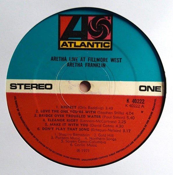 Image of Label Cover of LP - VG/G+ - ARETHA FRANKLIN, Live At Fillmore West (Atlantic; K 40222, UK Reissue, Gatefold), Side 1 is badly fogged but plays fine. Small patch of sticker damage to front of sleeve.,  - 1516176C