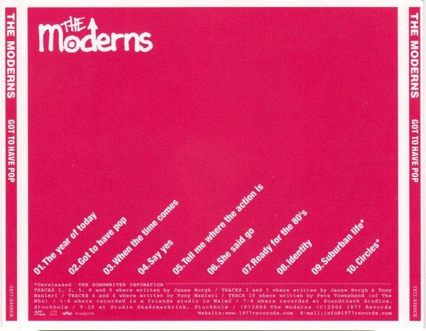 Image of Back Cover of CD - VG+/VG+ - THE MODERNS, Got To Have Pop (1977 Records; 1977-A009CD, Japan 2004, Jewel Case), ,  - 1536022E