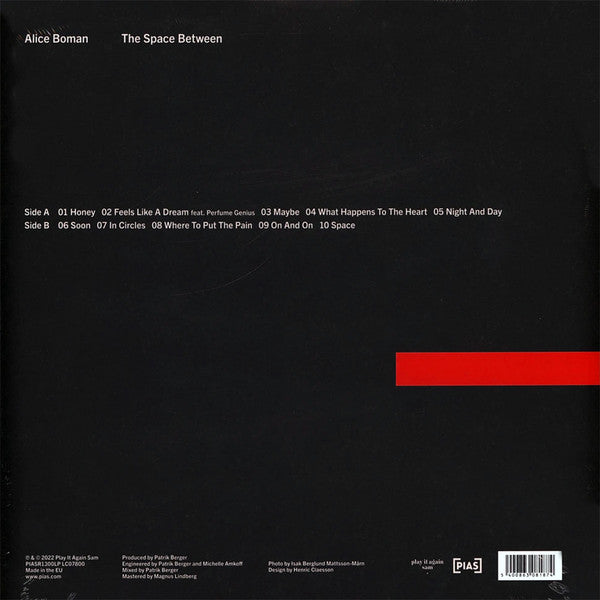Image of Back Cover of LP - EX/EX - ALICE BOMAN, The Space Between ([pias]; PIASR1300LP, Europe 2022, Inner, Clear Vinyl), ,  - 1546142S