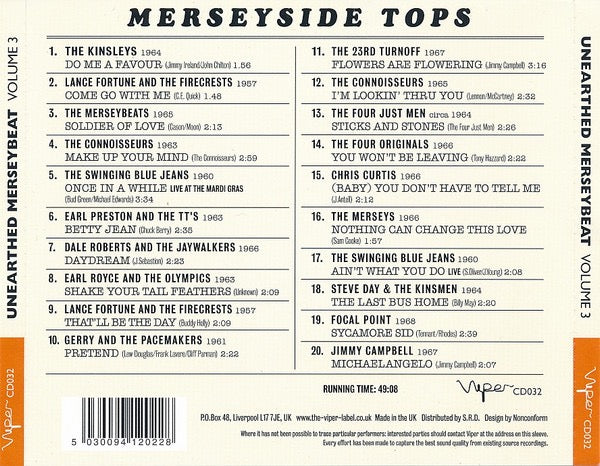 Image of Back Cover of CD - VG+/VG+ - VARIOUS, Unearthed Merseybeat Vol.3 - The Dawn Of A New Era 1957-1968 (Viper; CD032, UK 2005, Jewel Case), ,  - 1536069E