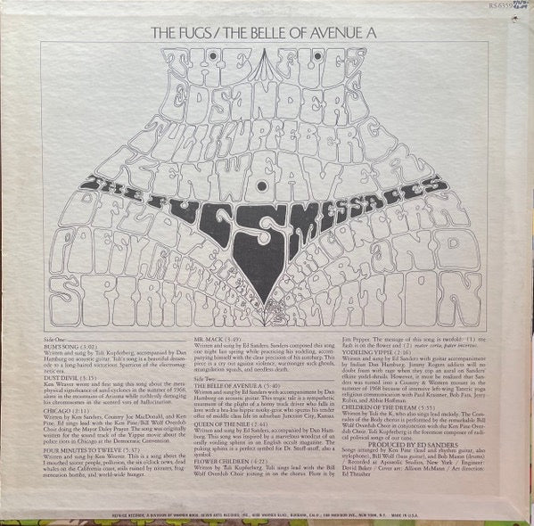Image of Back Cover of LP - VG/VG+ - THE FUGS, The Belle Of Avenue A (Reprise Records; RS 6359, US 1969, Pasteback Sleeve, Company Inner, Pitman Pressing), Cut-out (Corner cut),  - 1516111C