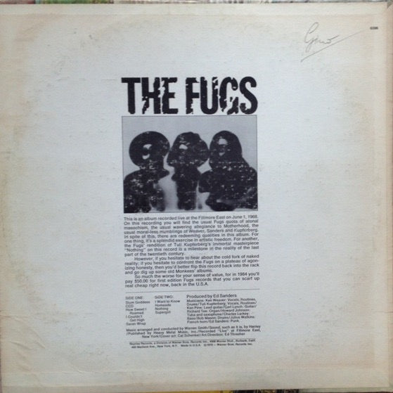 Image of Back Cover of LP - VG/VG - THE FUGS, Golden Filth (Reprise Records; 6396, US 1974 Reissue, Pasteback Sleeve), Light Marks only.,  - 1516112C