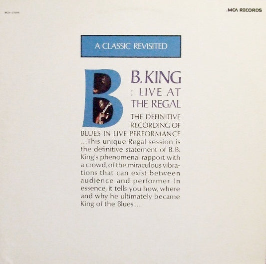 Image of Front Cover of LP - VG/VG+ - B.B. KING, Live At The Regal (MCA Records; MCA-27006, US 1980 Reissue), ,  - 1516279C