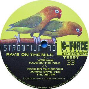 Image of Front Cover of 12" - /G+ - STRONTIUM 90, Rave On The Nile (G-Force Records; T999T, UK 1990), , A1		WorriesA2		Rave On The NileB1		Rave On The CongoB2		Johno Says YesB3		Troubles - 1546130S