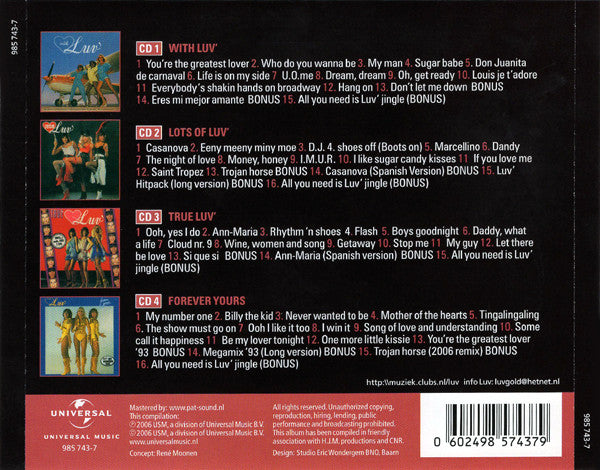 Image of Back Cover of 4xCD - VG/VG+ - LUV', Completely In Luv' (Universal Music; 985 743-7, Netherlands 2006, Booklet), Genearl Wear on Jewel Case, Strong VG,  - 1556122S