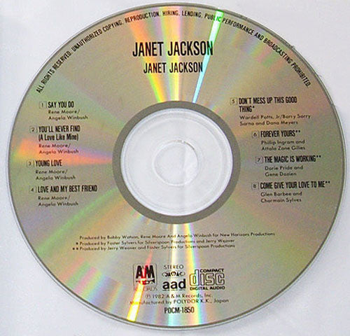 Image of Label Cover of CD - EX/EX - JANET JACKSON, Janet Jackson (A&M Records; POCM-1850, Japan 1993 Reissue, With Obi), Opened Instore,  - 1556226S