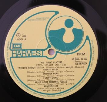 Image of Label Cover of LP - VG+/VG+ - PINK FLOYD, Atom Heart Mother (Harvest; 8E072-04 550, Portugal 1970, Gatefold), ,  - 1526237E