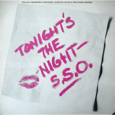 Image of Front Cover of LP - VG/VG - THE S.S.O. ORCHESTRA FEATURING DOUGLAS LUCAS & THE SUGAR SISTERS, Tonight's The Night (Shadybrook Records; SB 33-001, US 1975), Light marks. Tape on edges of cover. Cut out corner. Evidence of previous price sticker.,  - 1526265E
