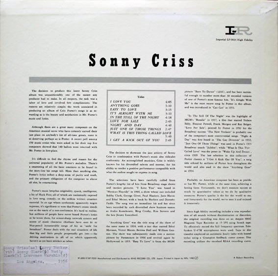 Image of Back Cover of LP - EX/EX - SONNY CRISS, Plays Cole Porter (King; K18P 9255, Japan 1983 Reissue, Insert, No Obi), ,  - 1526267E