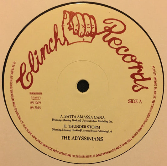 Image of Front Cover of 10" - EX/VG+ - THE ABYSSINIANS & BERNARD COLLINS, Satta Amassa Gana / Satta Me No Born Ya (Clinch Records; , Europe 2016, Company Sleeve), ,  - 1526258E