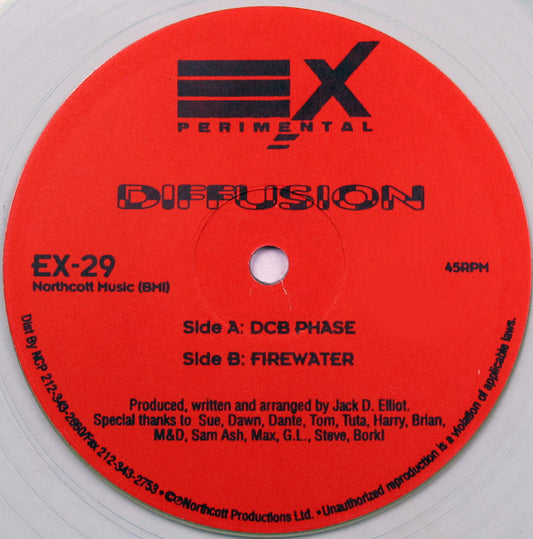 Image of Front Cover of 12" - /VG - DIFFUSION, DCB Phase / Firewater (EXperimental; EX-29, US 1994, Plain Sleeve, Clear Vinyl), ,  - 1526260E