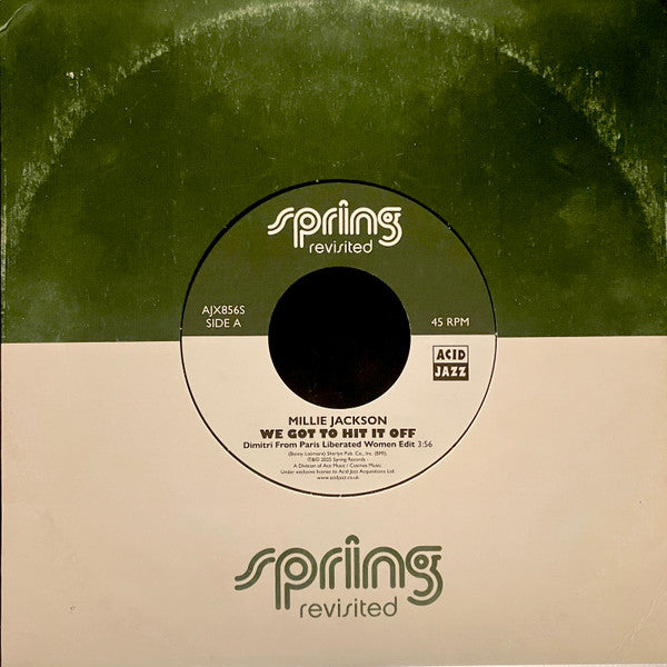 Image of Front Cover of 7" - VG/VG+ - MILLIE JACKSON / THE JONESES, We Got To Hit It Off / Love Contest (Acid Jazz; AJX856S, UK 2025, Company Sleeve), Sleeve has bumped and creased corners, A Millie Jackson   We Got To Hit It Off (Dimitri From Paris Liberated Woman Edit)AA The Joneses   Love Contest (Dave Lee's Mini Disco Mix) - 1516379C