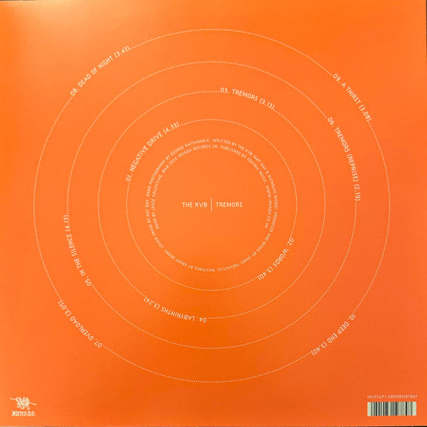 Image of Back Cover of LP - EX/EX - THE KVB, Tremors (Invada; INV311LP, UK & Europe 2024, Inner, Limited Edition, Stereo, Red And Orange Swirl), ,  - 1546235S