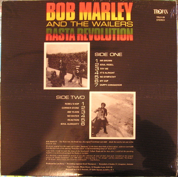 Image of Back Cover of LP - VG/VG - BOB MARLEY AND THE WAILERS, Rasta Revolution (Trojan Records; TRLS 89, UK ), Creases and general spine and edge wear on sleeve.,  - 1516443C