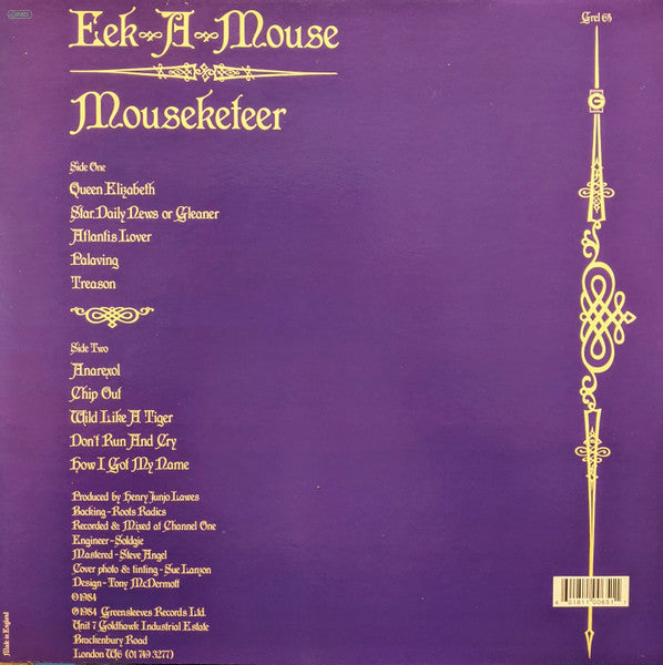Image of Back Cover of LP - VG/VG+ - EEK-A-MOUSE, Mouseketeer (Greensleeves Records; GREL 65, UK ), ,  - 1516444C