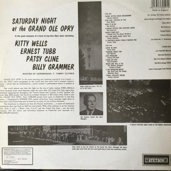Image of Back Cover of LP - VG/VG+ - VARIOUS, Saturday Night - Grand Ole Opry (Stetson; HAT 3059, UK 1980s Reissue), ,  - 1516492C
