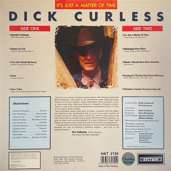 Image of Back Cover of LP - VG/VG - DICK CURLESS, It's Just A Matter Of Time (Stetson; HAT 3139, UK 1990), ,  - 1516493C