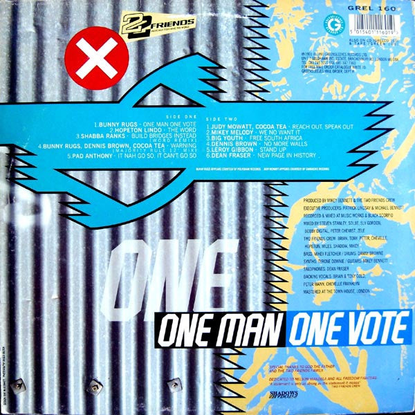 Image of Back Cover of LP - VG/VG+ - VARIOUS ARTISTS, One Man One Vote (Greensleeves Records; GREL 160, UK 1991), ,  - 1516449C