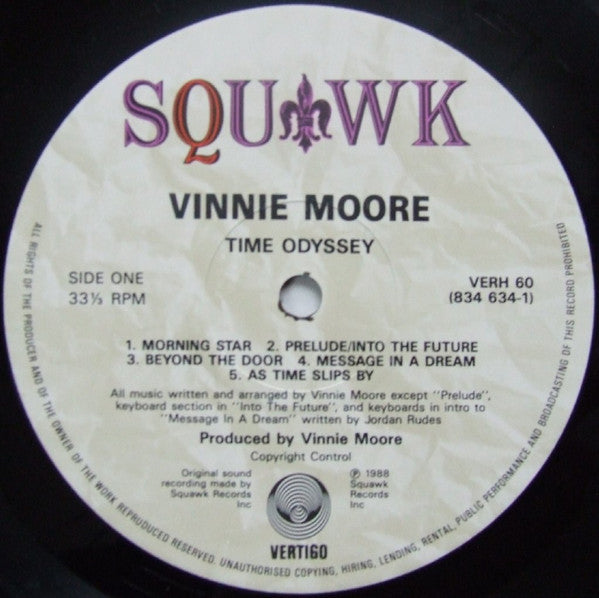Image of Label Cover of LP - VG+/VG+ - VINNIE MOORE, Time Odyssey (Squawk; 834 634-1, UK 1988), ,  - 1526282E