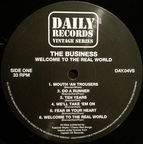 Image of Label Cover of LP - VG/G+ - THE BUSINESS, Welcome To The Real World (Daily Records; DAY.04VS, Spain 2014 Reissue, Inner), ,  - 1526317E