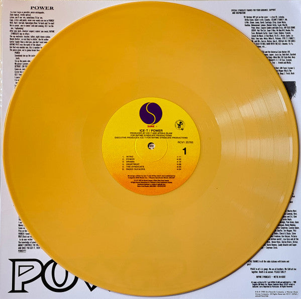 Image of Label Cover of LP - VG+/EX - ICE-T, Power (Sire; RCV1 25765, Europe 2023 Reissue, Inner, Gold Vinyl), Hype stickered shrink,  - 1916437C