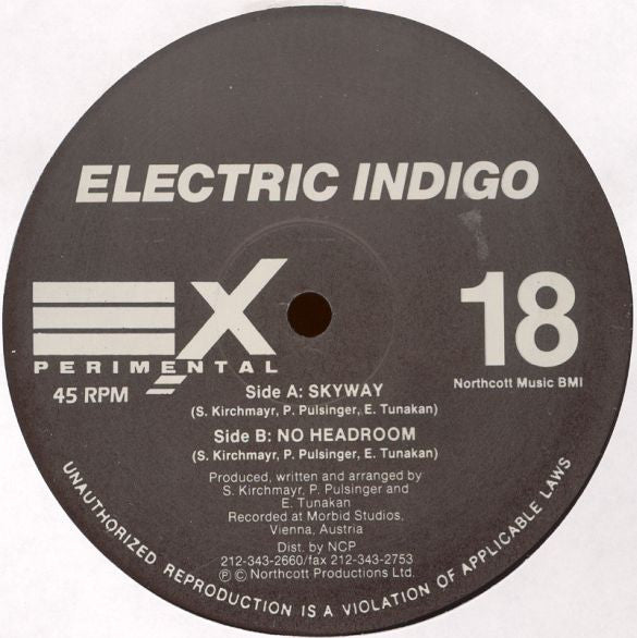 Image of Front Cover of 12" - /VG - ELECTRIC INDIGO, Skyway / No Headroom (EXperimental; EX-18, US 1993, Plain Sleeve), ,  - 1526350E