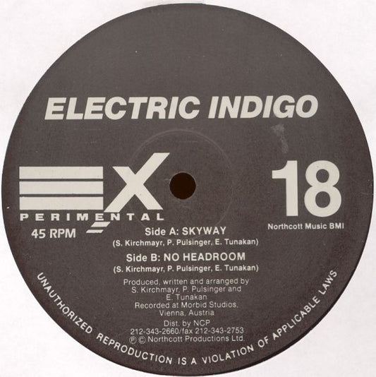 Image of Front Cover of 12" - /VG - ELECTRIC INDIGO, Skyway / No Headroom (EXperimental; EX-18, US 1993, Plain Sleeve), ,  - 1526350E