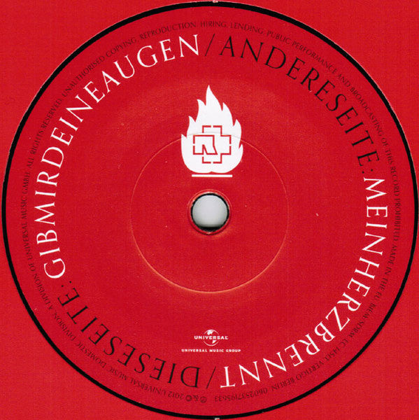 Image of Label Cover of 7" - EX/M - RAMMSTEIN, Mein Herz Brennt (Universal Music Group; 0602537195633, Europe 2012), SEALED,  - 1516549C