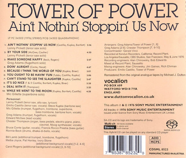 Image of Back Cover of CD - EX/EX - TOWER OF POWER, Ain't Nothin' Stoppin' Us Now (Vocalion; CDSML 8523, UK 2016 Reissue), Opened Instore,  - 1556417S