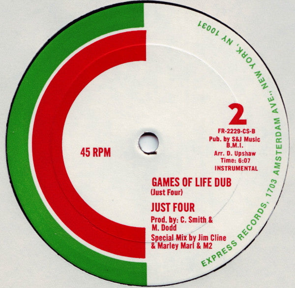 Image of Back Cover of 12" - /VG - JUST FOUR, Games Of Life (Express Records; FR 2229-CS, US 1984, Plain Sleeve), , A1	Games Of Life (Vocal)	A2	Games Of Life (Acapella)	B	Games Of Dub (Instrumental) - 1526365E