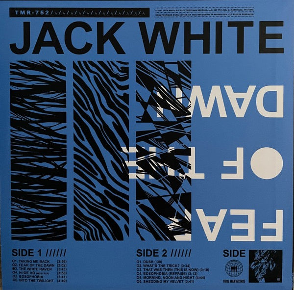 Image of Back Cover of LP - VG/VG+ - JACK WHITE, Fear Of The Dawn (Third Man Records; TMR-752, US 2022, 3 Inserts, Moon Glow White Vinyl), ,  - 1516643C
