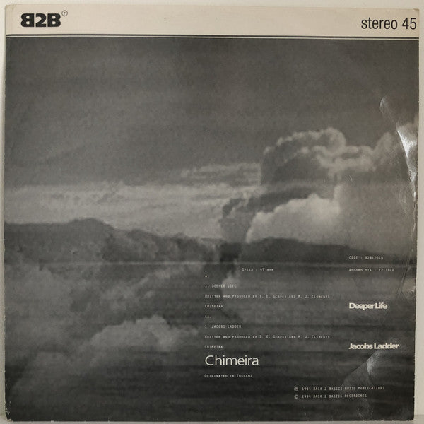Image of Front Cover of 12" - G+/G - CHIMEIRA, Deeper Life / Jacobs Ladder (Back 2 Basics; B2B12014, UK 1994, Picture Sleeve), Heavily hairlined on both sides with lots of notable marks. Sleeve is very battered., A		Deeper Life	5:55AA		Jacobs Ladder	6:05 - 1516605C