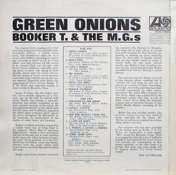 Image of Back Cover of LP - VG/VG - BOOKER T AND THE MGS, Green Onions (Atlantic Plum & Orange; 588033, UK 1966 Reissue, Laminated Front Sleeve, Stereo), ,  - 3626455E