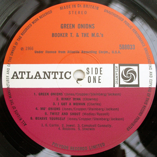 Image of Label Cover of LP - VG/VG - BOOKER T AND THE MGS, Green Onions (Atlantic Plum & Orange; 588033, UK 1966 Reissue, Laminated Front Sleeve, Stereo), ,  - 3626455E