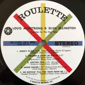 Image of Label Cover of LP - VG+/VG+ - LOUIS ARMSTRONG & DUKE ELLINGTON, Recording Together For The First Time (Roulette; SR52074, USA & Europe 2016 Reissue, Gatefold, 180 Gram Vinyl), ,  - 1646016S