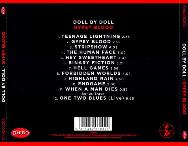 Image of Back Cover of CD - VG+/VG+ - DOLL BY DOLL, Gypsy Blood (Rhino Records; 5144203202, UK 2007 Reissue, Jewel Case), ,  - 1616009C