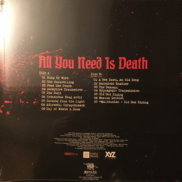 Image of Back Cover of LP - EX/VG+ - IAN LYNCH, All You Need Is Death (Original Soundtrack) (Invada Records UK; INV314LP, UK 2024, Insert & Black Inner, Member of Lankum, Green Translucent with Black Splatter), Still in shrinkwrap.,  - 1646097S
