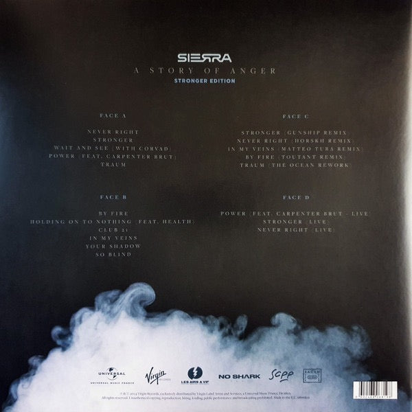 Image of Back Cover of 2xLP - EX/EX - SIERRA, A Story Of Anger (Stronger Edition) (No Shark Prod; 6806819, France 2024 Reissue, Gatefold, 2 Inners, Blue Transparent Vinyl), Seal opened instore, still in hype stickered shrinkwrap. Shrink torn at one corner.,  - 1646095S