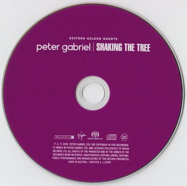Image of Label Cover of CD - VG+/EX - PETER GABRIEL, Shaking The Tree: Sixteen Golden Greats (Real World Records; SAPGTVD 6, Europe 2003 Reissue, Super Jewel case, SACD, Genesis. Made In Austria), ,  - 2036026E