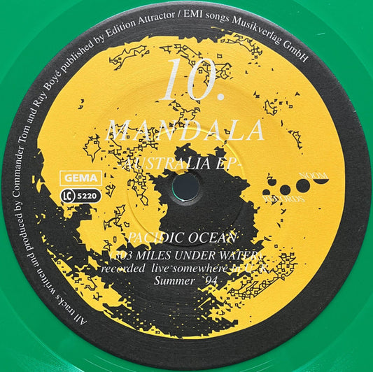 Image of Front Cover of 12" EP - /G+ - MANDALA, Australia EP (Pacidic Ocean) (Noom Records; NOOM 010xx-6, Germany 1994, Plain Sleeve, Green Vinyl, Single sided), Lots of hairlines and light marks., Pacidic Ocean (303 Miles Under Water) - 1616146C