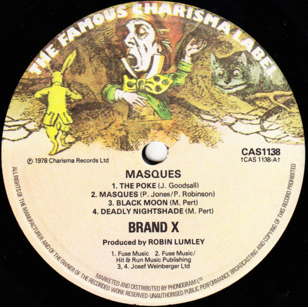 Image of Label Cover of LP - VG/VG - BRAND X, Masques (Charisma Hatter Phonogram Marketing; CAS 1138, UK 1978), Strong VG,  - 1626074E