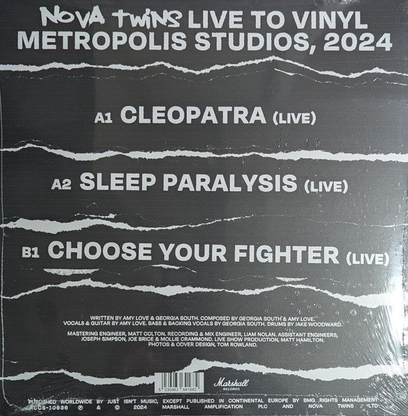 Image of Back Cover of 12" EP - EX/EX - NOVA TWINS, Live To Vinyl Metropolis Studios (Marshall Records; ACCS-10636, UK 2025, Picture Sleeve, White Vinyl), Still In Opened Shrinkwrap,  - 1626186E