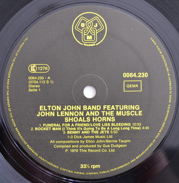 Image of Label Cover of LP - VG+/VG - ELTON JOHN BAND FEATURING JOHN LENNON AND THE MUSCLE SHOALS HORNS, Elton John Band Featuring John Lennon And The Muscle Shoals Horns (DJM Records; 0064.230, Germany 1981 Reissue), ,  - 4026169E